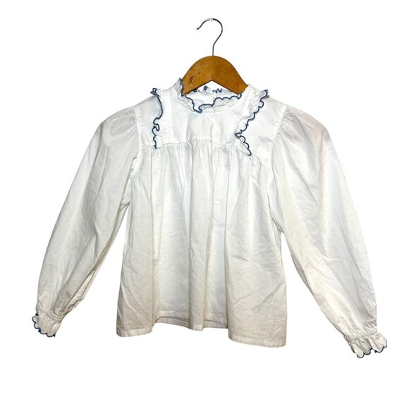 Bella Bliss Girls White Ruffle Blouse Size 8 – 100% Cotton Long Sleeve Victorian - Picture 1 of 6